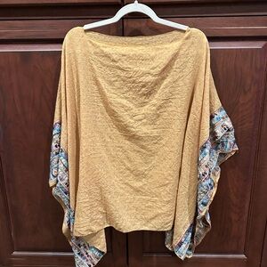 Three Birds Nest Mustard Boho poncho Sleeve Top